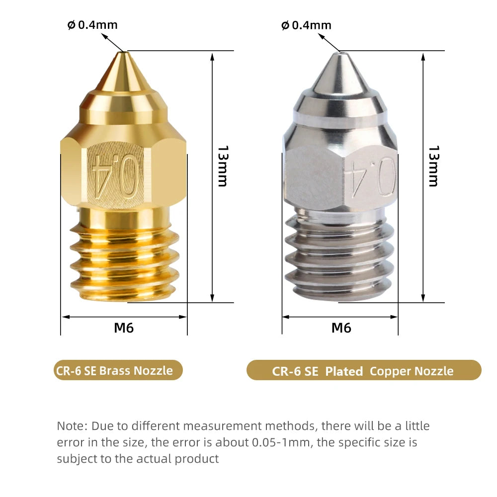 Plated Copper / Brass Nozzles For Ender 3 S1 / CR6 SE