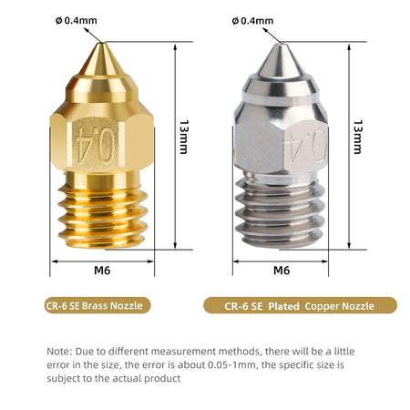 Plated Copper / Brass Nozzles For Ender 3 S1 / CR6 SE