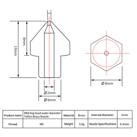 0.4mm Teflon-coated MK8 brass nozzle