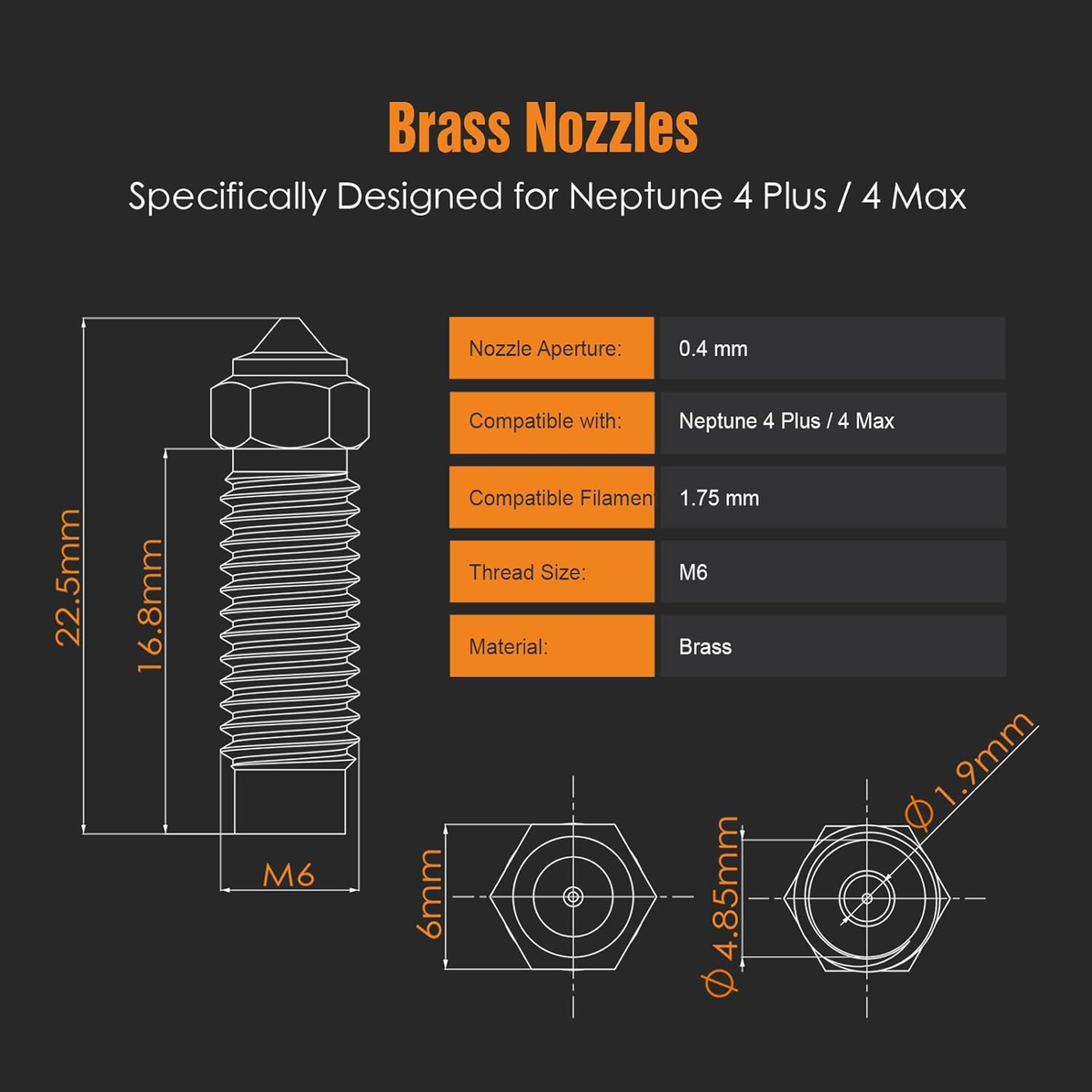Brass Nozzle for Elegoo Neptune 4 MAX