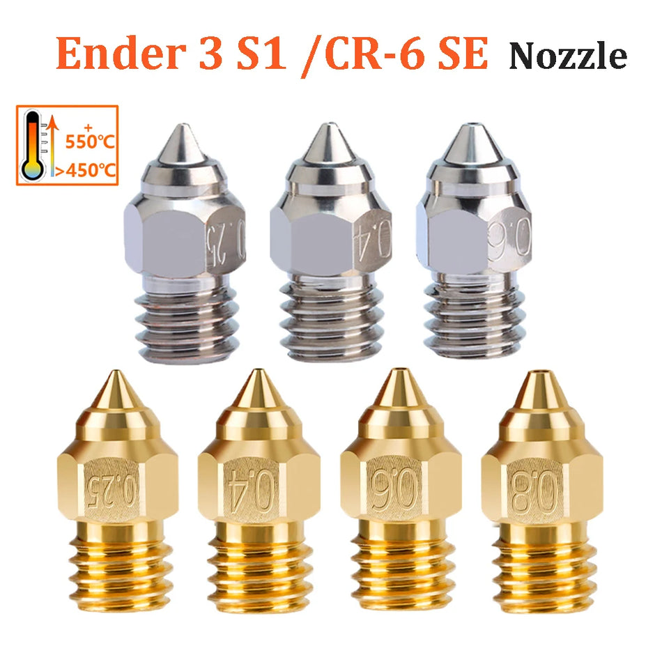 Plated Copper / Brass Nozzles For Ender 3 S1 / CR6 SE