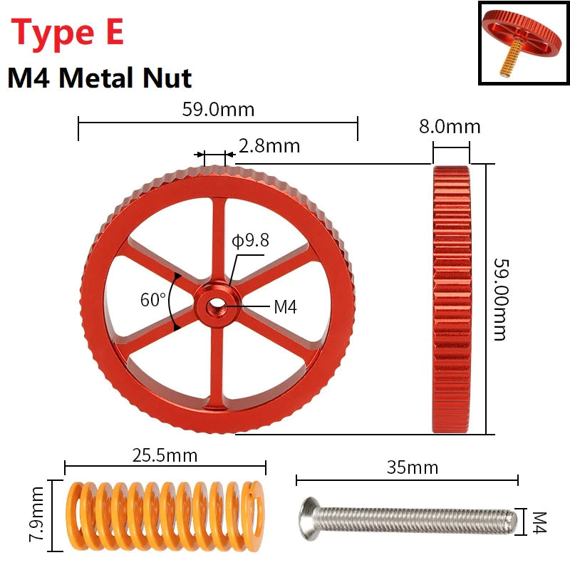 4SETS M3/M4 Screws Nuts Heat Bed Leveling Spring Knob