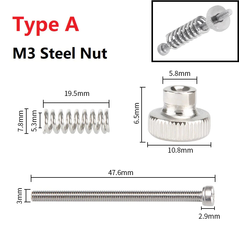 4SETS M3/M4 Screws Nuts Heat Bed Leveling Spring Knob