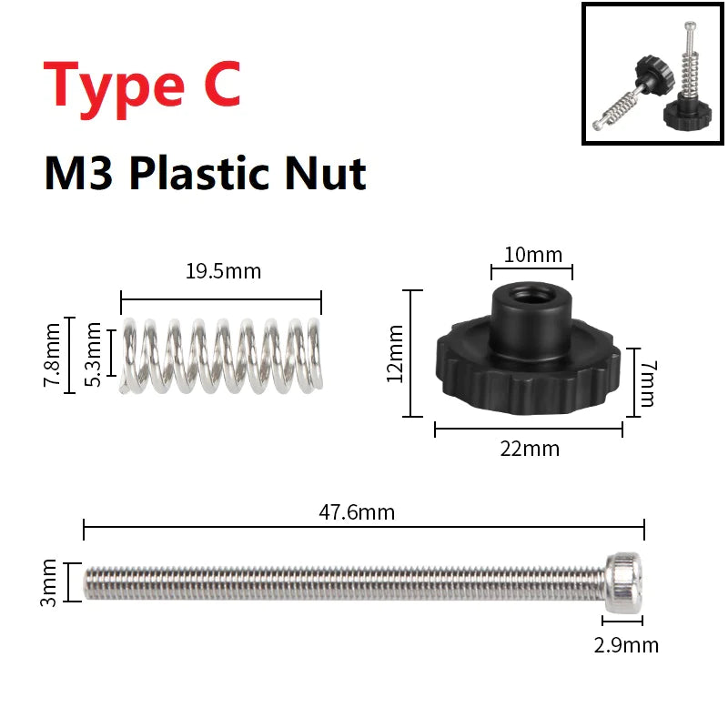 4SETS M3/M4 Screws Nuts Heat Bed Leveling Spring Knob