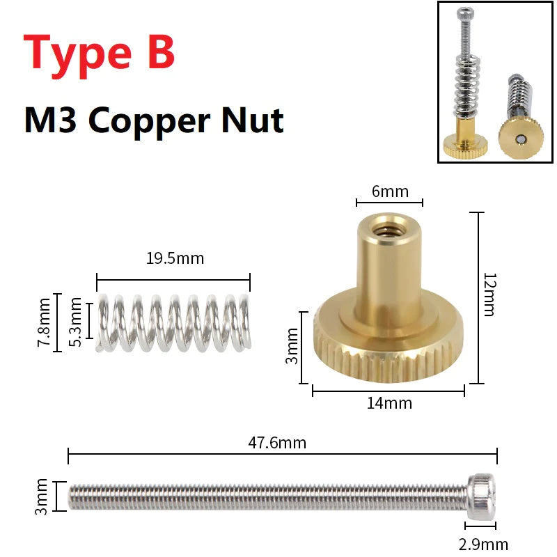 4SETS M3/M4 Screws Nuts Heat Bed Leveling Spring Knob