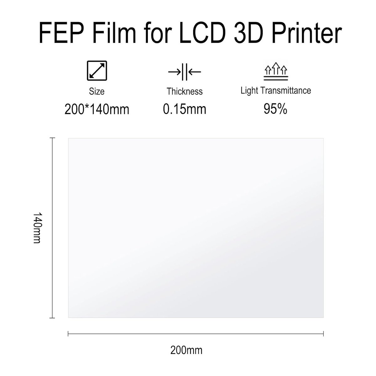 5Pcs/Lot FEP Film 200x140x0.15mm for ANYCUBIC/ Elegoo