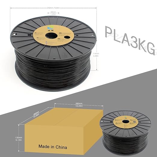 Filamento PLA+ negro, 3 kg (6,6 libras) por rollo