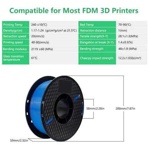 【2KG Pack】Blue PETG 1kg 3D Printer Filament Success