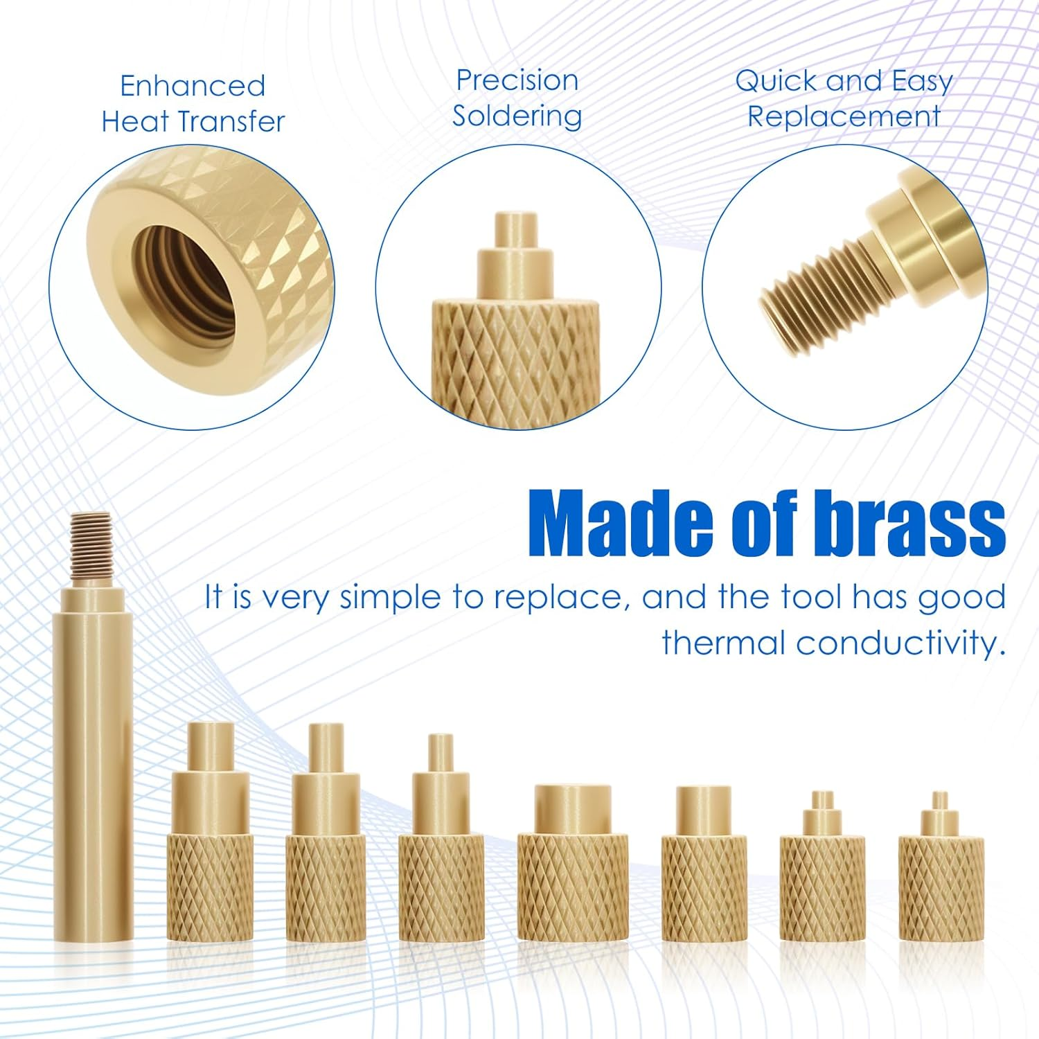 8Pcs Heat Set Insert Tip Brass Soldering Iron Tip Good Thermal Conductivity Thermal Insertion Head