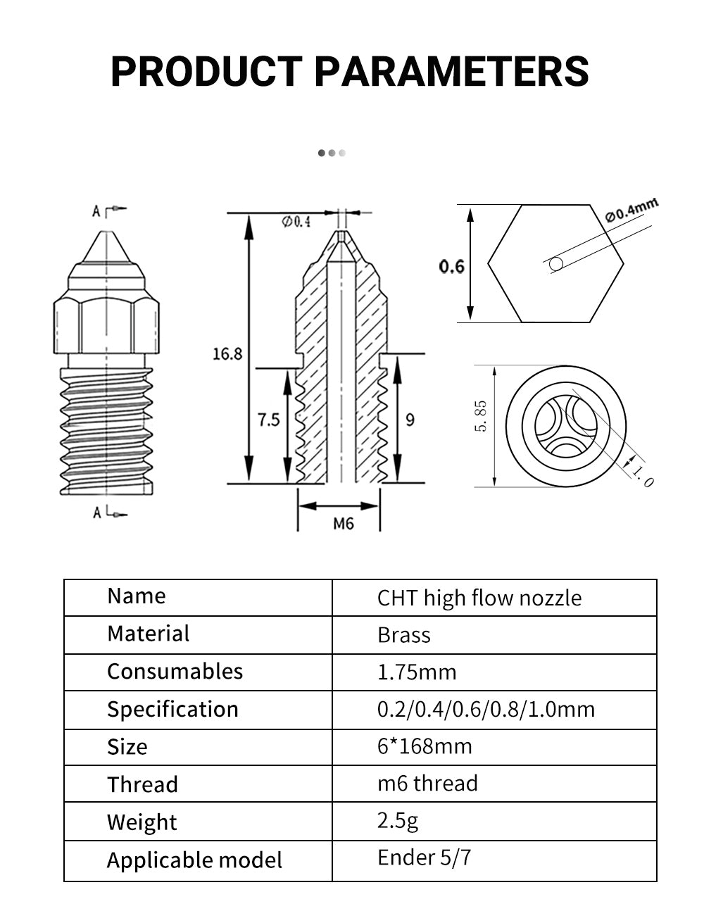 CHT High Flow Brass Nozzle For Ender 5/7