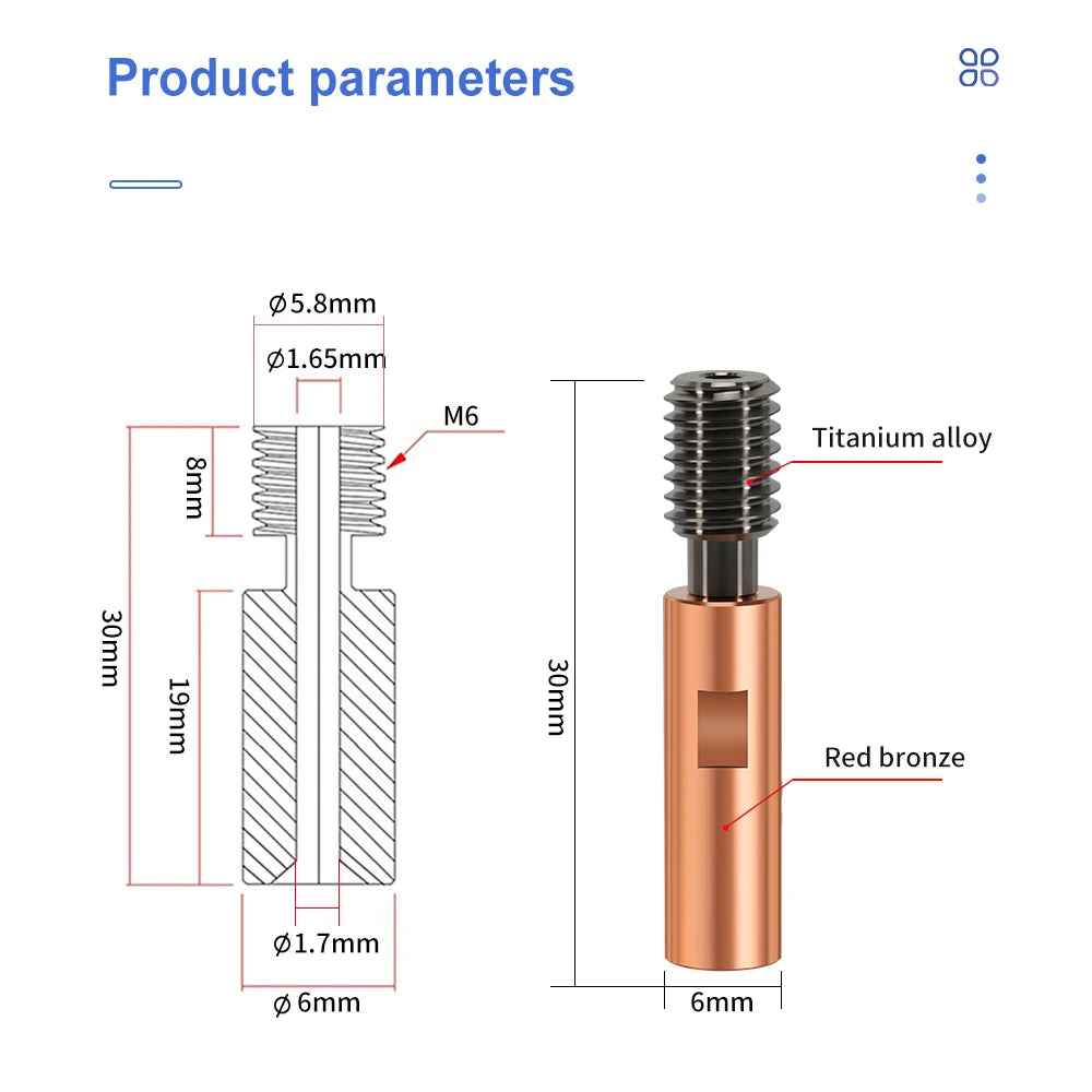 E3D V6 Heatbreak Disipador térmico Garganta bimetálica de titanio para Kingroon KP3S