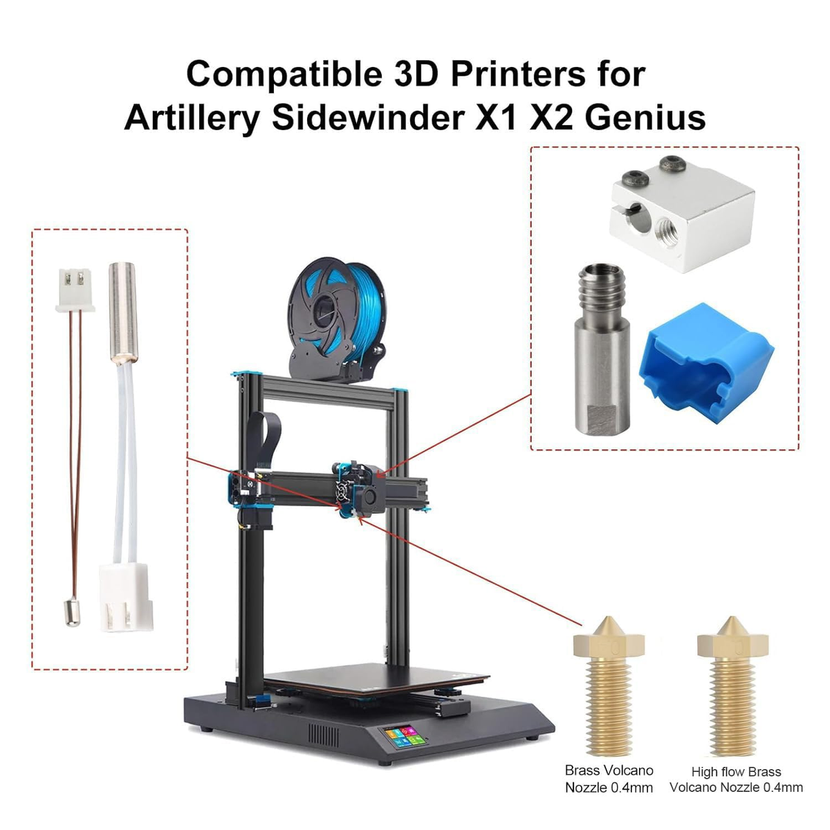 Hotend Kit 24V 64W Heating Tube Thermistor 0.4mm Nozzle 1.75mm For Artillery Sidewinder X1 X2 Print Head Hotend Kit

