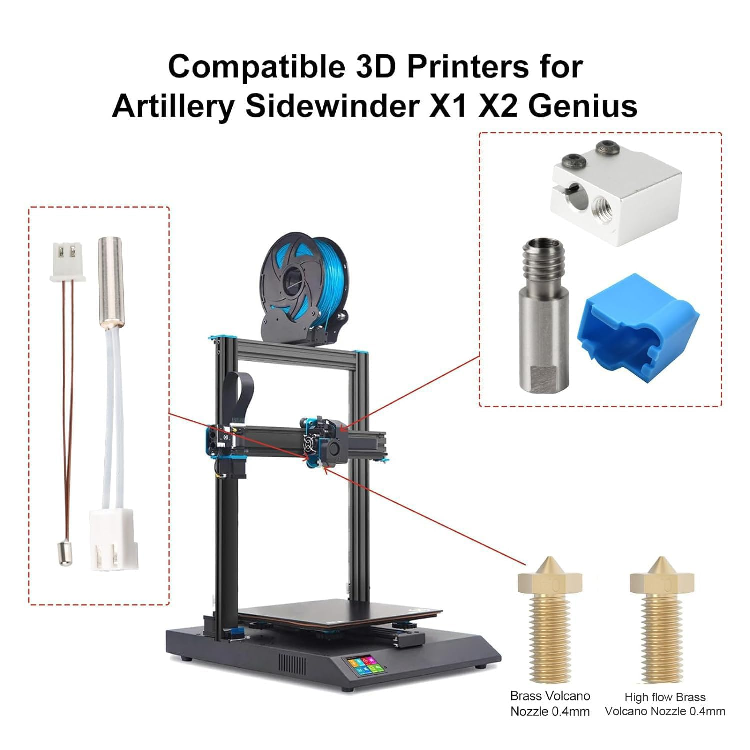 Hotend Kit 24V 64W Heating Tube Thermistor 0.4mm Nozzle 1.75mm For Artillery Sidewinder X1 X2 Print Head Hotend Kit


