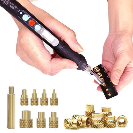 Heat Set Insert Tool with 370PCS Threaded Knurled Nut Inserts Brass