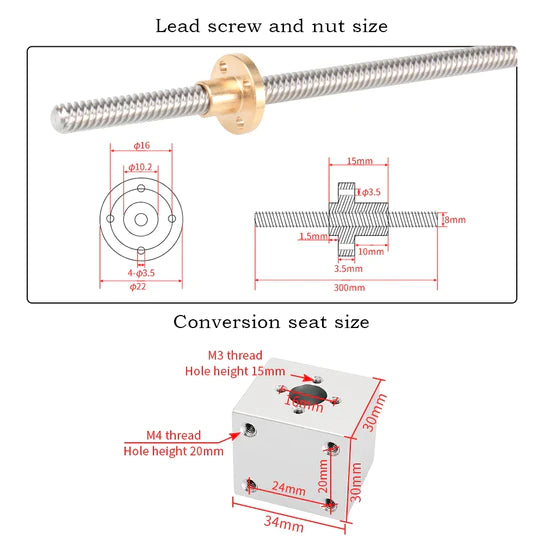 T8 Lead Screw Nut Mount Lead 8MM OD 8MM Pitch 2MM T8 Nut Conversion Seat 3D Printer Part T8 Nuts Bracket Aluminum Block