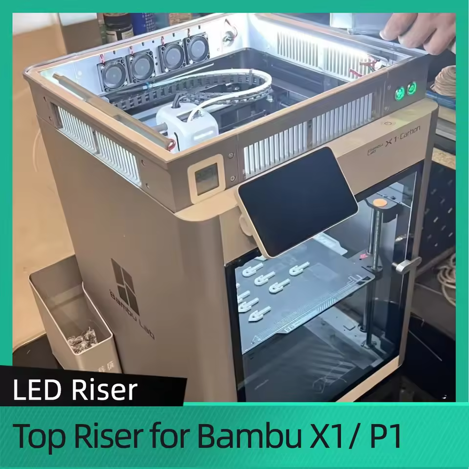 LED Top Riser X1C and P1S with Cooling Sliding Vents Glass for BambuLab