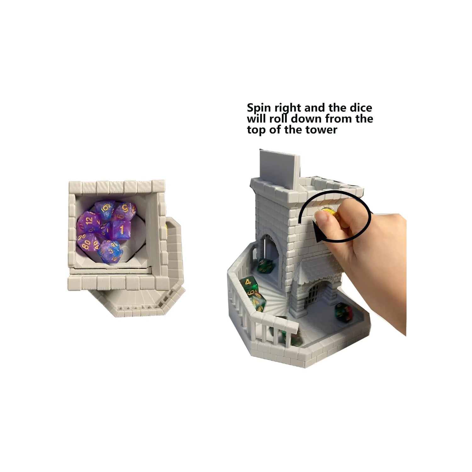 Mechanical Dice Tower with Dice Storage  DND 3D Printed Hollow Castle