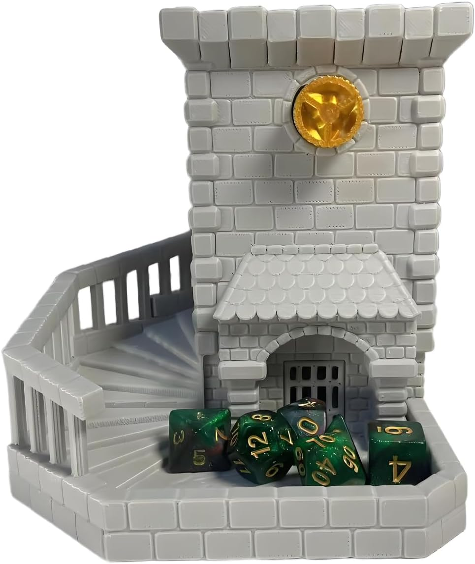 Mechanical Dice Tower with Dice Storage  DND 3D Printed Hollow Castle