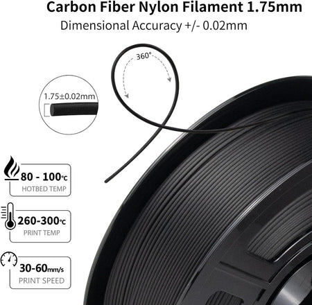 Nylon Carbon Fiber Filament 1.75mm 1KG Roll