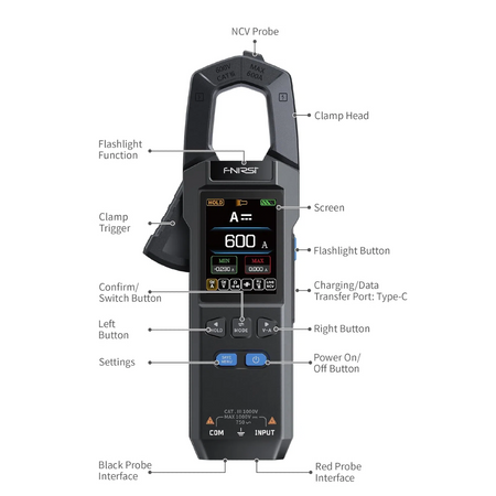 FNIRSI DMC-100 Digital Clamp Meter Multimeter 9999 Counts TRMS