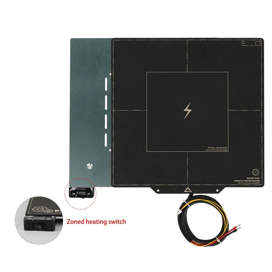 Cama calefactora para Ender 3, calefacción Zonal, PCB, cama caliente de aluminio, hoja PEI de doble cara, Base magnética de acero con resorte, 235x235MM