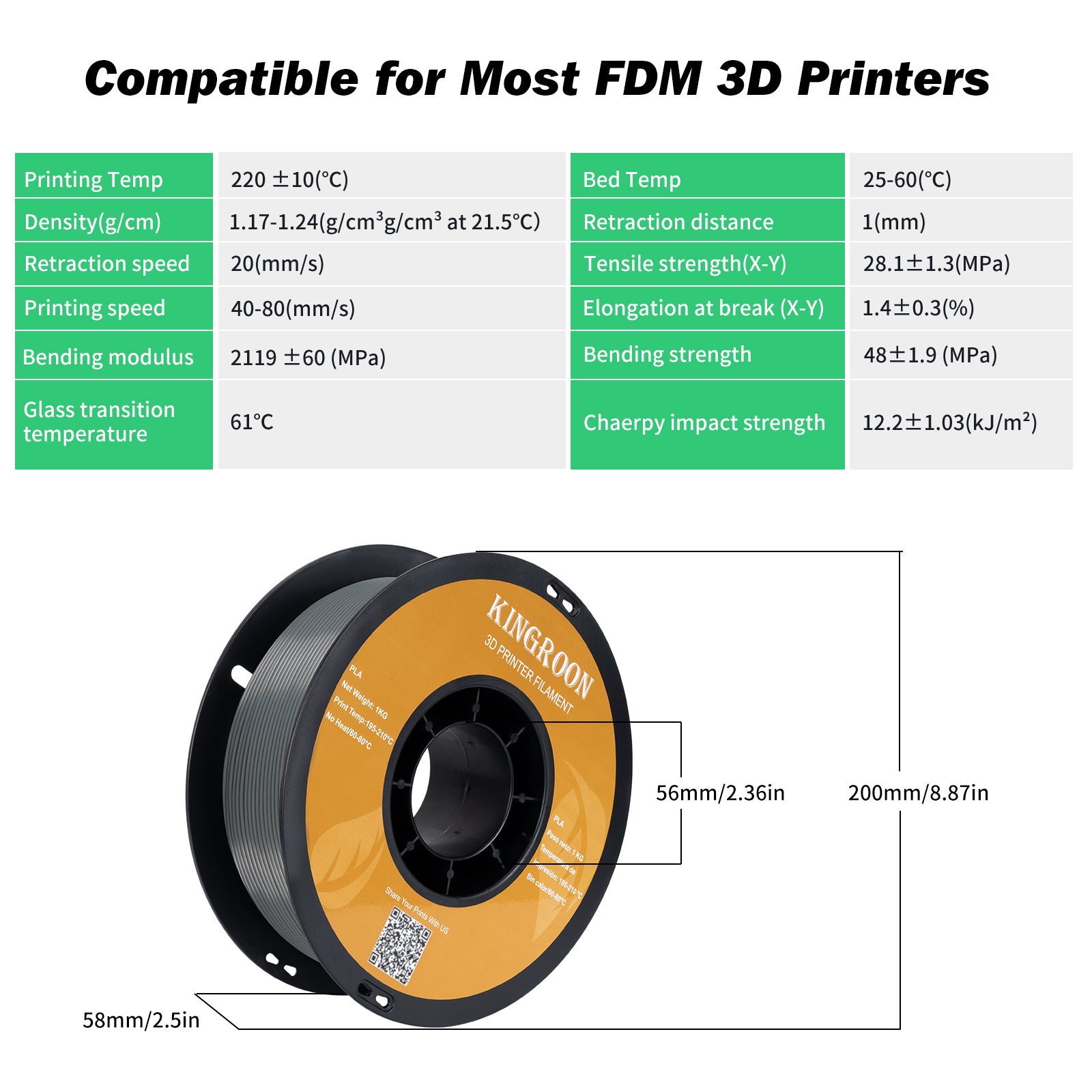 【2KG Pack】Gray PLA Filamento Impresora 3D 1.75mm