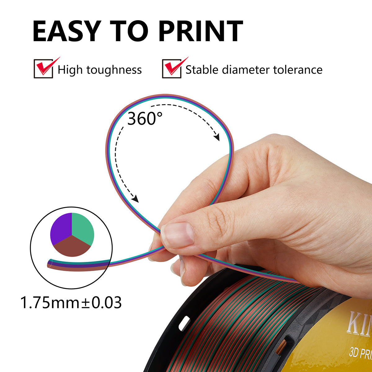 【2KG Pack】Tri-Color Silk PLA Filament - Green / Purple / Copper