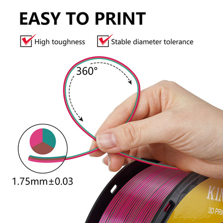 【2KG Pack】Tri-Color Silk PLA Filament - Golden / Green / Fuchsia