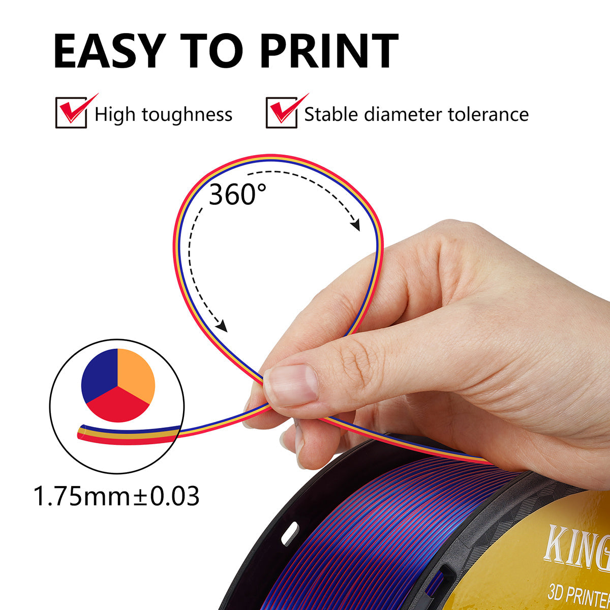 【2KG Pack】Tri-Color Silk PLA Filament - Red / Golden / Blue