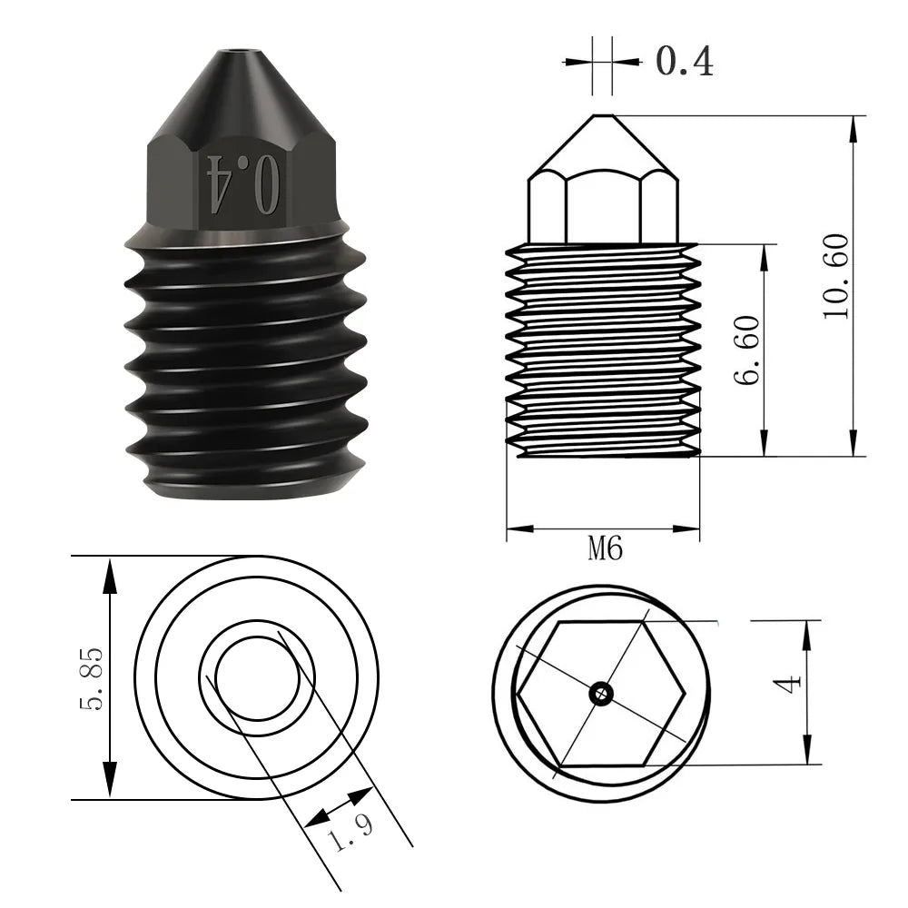 Hardened Steel Nozzle for Bambu Lab Carbon X1 & P1P