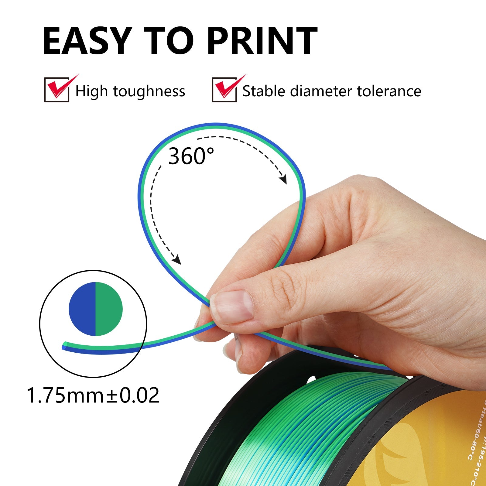 【2KG Pack】Dual Color Silk PLA Filament - Green / Blue PLA Impresora 3D