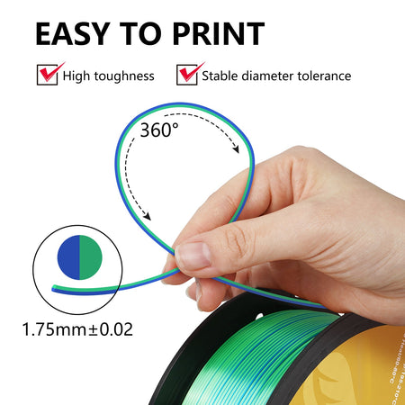 【2KG Pack】Dual Color Silk PLA Filament - Green / Blue PLA Impresora 3D