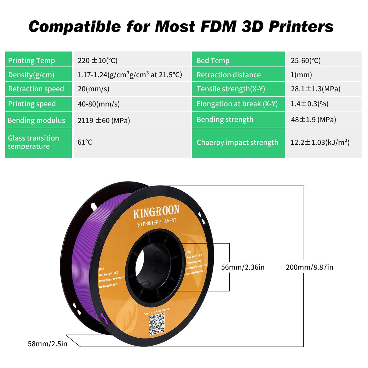 【2KG Pack】Purple PLA Filament 1.75mm PLA Impresora 3D