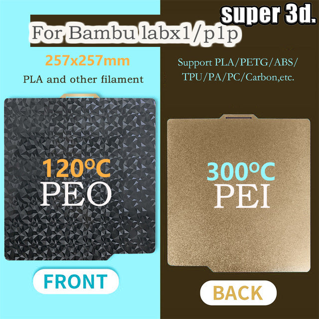 Piatto Letto Riscaldato PEO/PET 257x257 Per Stampante 3D Bambu Lab X1/P1P, Kingroon