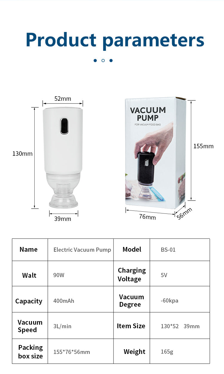 Vacuum filament storage bag with suction Pump