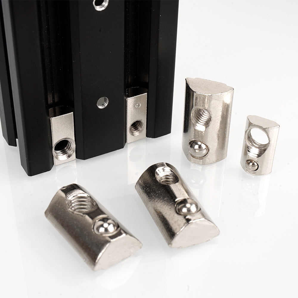 M5 Half Round Roll-in Spring T-Nuts | 100pcs, Nickel-Plated Carbon Steel, For 20 Series 6mm Slot Aluminum Extrusion