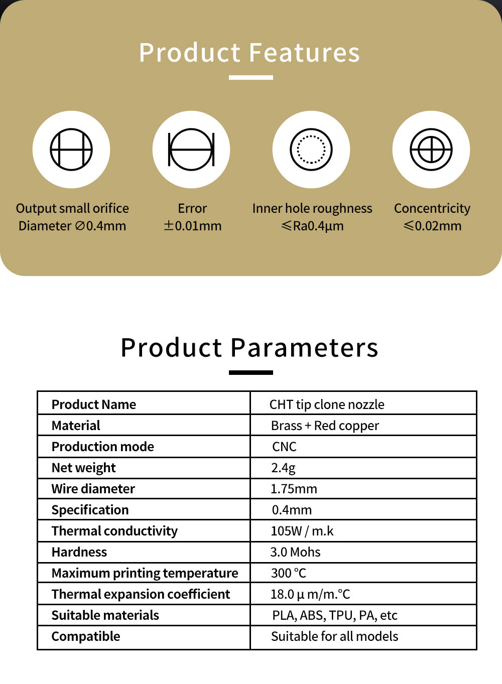 CHT Nozzles Copper Plated Brass Hardened Steel Nozzle For Bambu Lab X1 Carbon X1-Carbon P1P 3D Printer