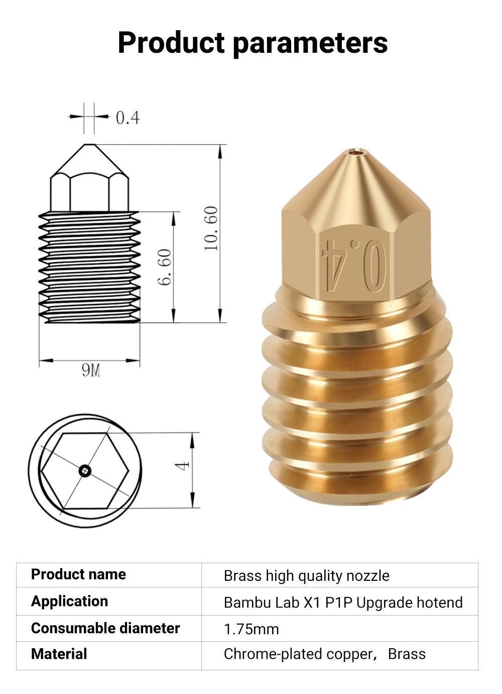 CHT Nozzles Copper Plated Brass Hardened Steel Nozzle For Bambu Lab X1 Carbon X1-Carbon P1P 3D Printer