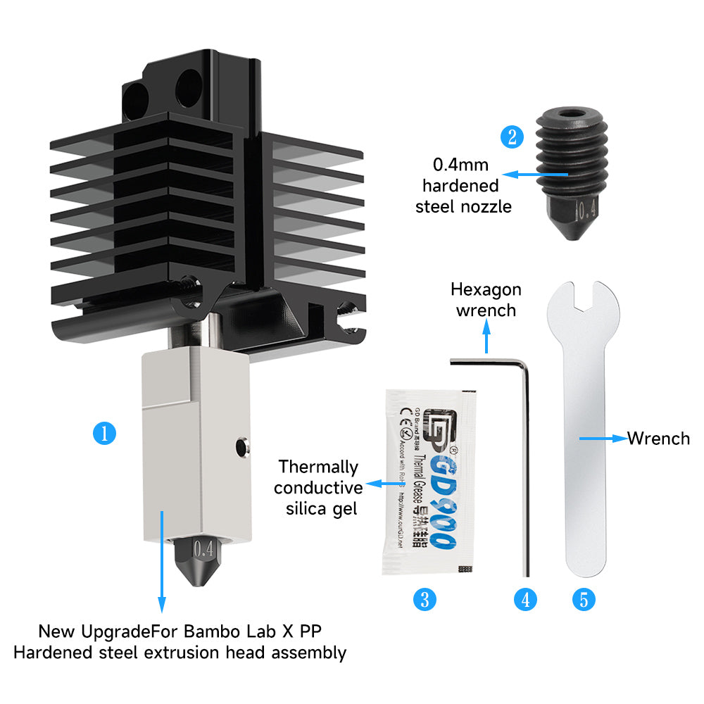 0,4 Mm Gehärtetes Stahl Hotend-Kit Für Bambu Lab X1C/P1S/P1P – 300°C, All-Metall, Integriert